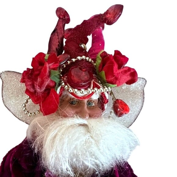 Mark Roberts Collectible Fairy Elf Doll Red Pink Velvet Glittering Hearts Roses - Picture 2 of 11